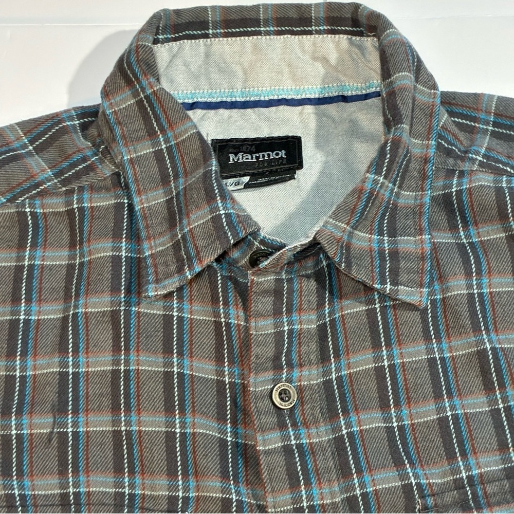 Marmot Men's Flannel Shirt Doran Mid-Weight Large Blue Gray Plaid GorpCore